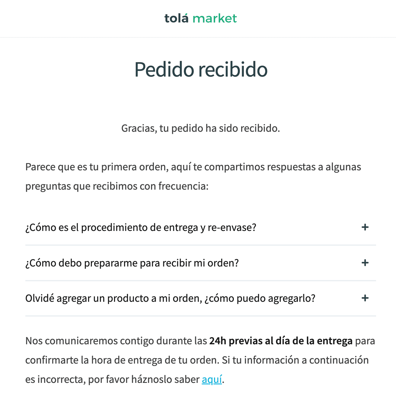 Aviso de orden recibida